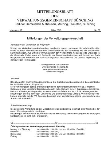 mitteilungsblatt der verwaltungsgemeinschaft sÃ¼nching - Gemeinde ...