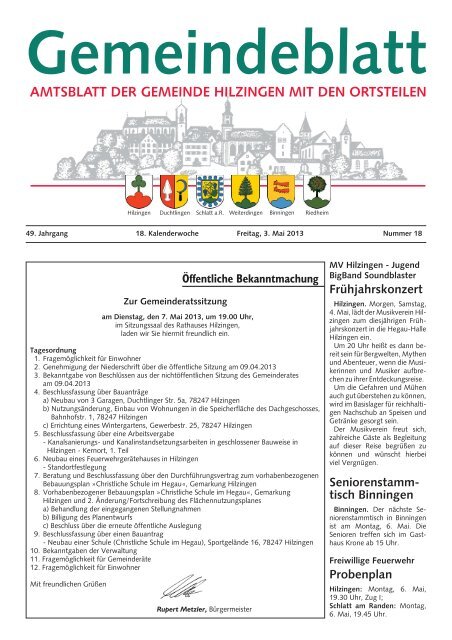 Gemeindeblatt KW 18 - Gemeinde Hilzingen