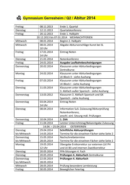 Abiturtermine - Gymnasium Gerresheim