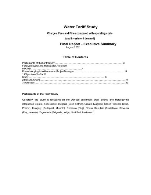Tariff Study Executive Summary - ICPDR