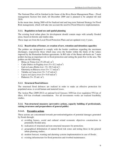 Sub-Basin Level Flood Action Plan - Banat Sub-basin - - ICPDR