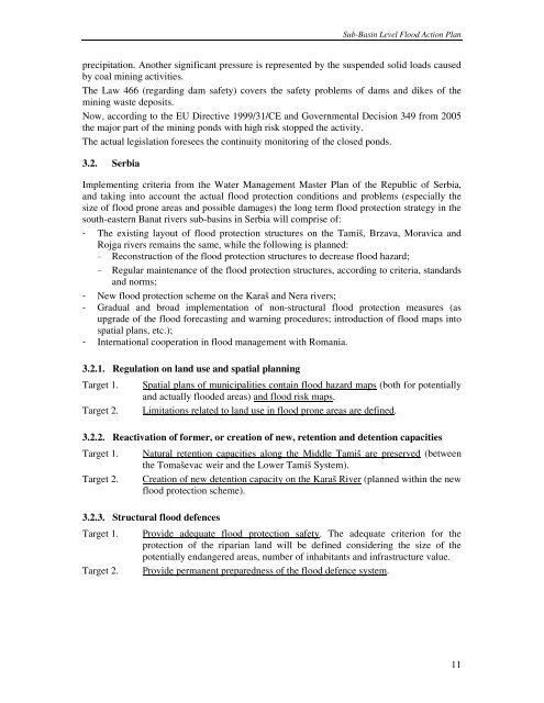 Sub-Basin Level Flood Action Plan - Banat Sub-basin - - ICPDR