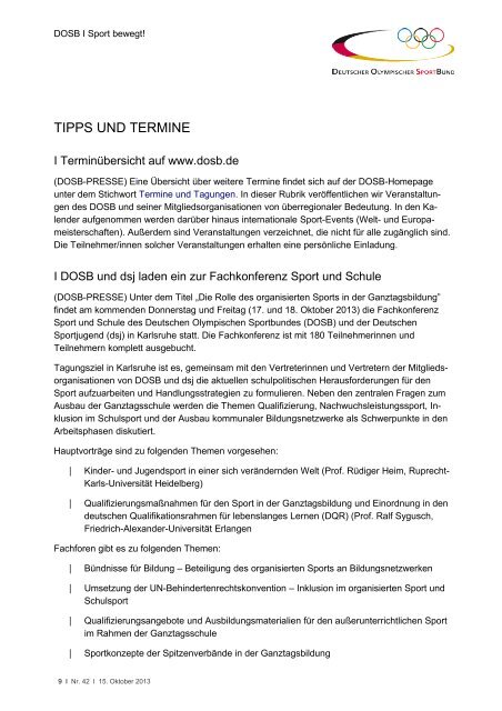 Ausgabe 42 (15.10.2013) - Der Deutsche Olympische Sportbund