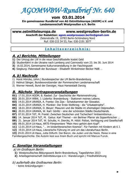 Rundbrief 640 v. 03.01.2014 - ostmitteleuropa.de