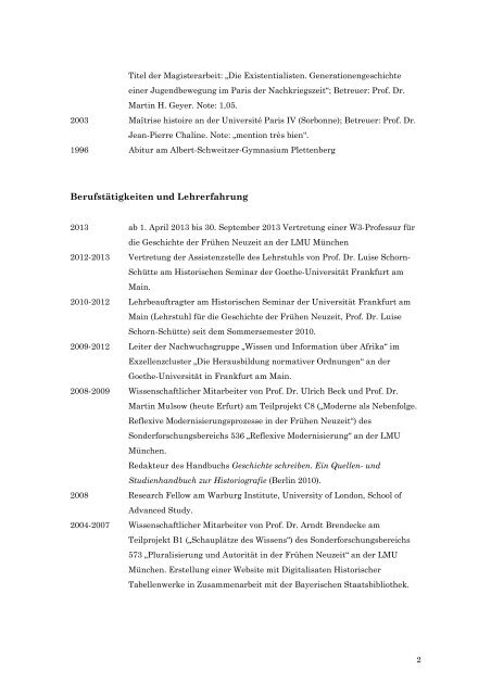 Curriculum vitae + Publikationsliste Steiner - Historisches Seminar