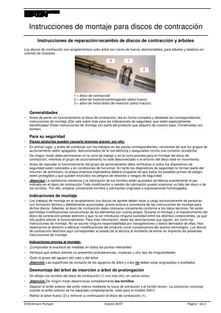 Instrucciones de montaje para discos de ... - BRINKMANN PUMPS