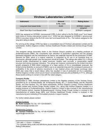 Virchow Laboratories Limited - ICRA