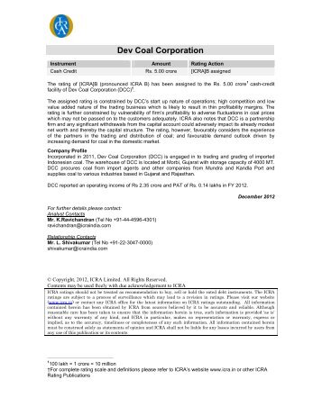 Dev Coal Corporation - ICRA