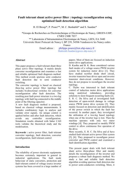 Fault tolerant shunt active power filter : topology ... - Icrepq.com