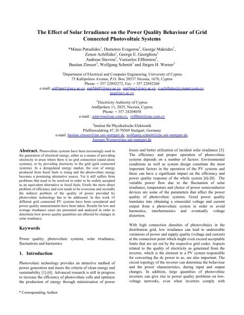 The Effect of Solar Irradiance on the Power Quality ... - Icrepq.com