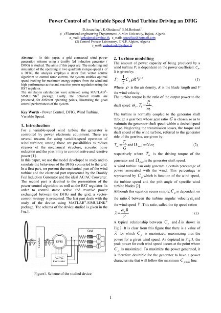 Power control of a variable speed wind turbine driving ... - Icrepq.com