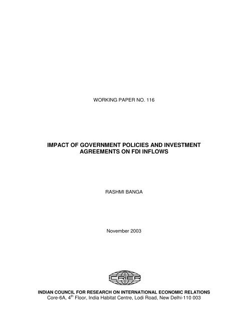 impact of government policies and investment agreements on fdi ...