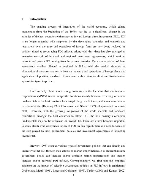 impact of government policies and investment agreements on fdi ...