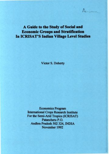 A Guide to the Study of Social and Economic Groups and ... - icrisat