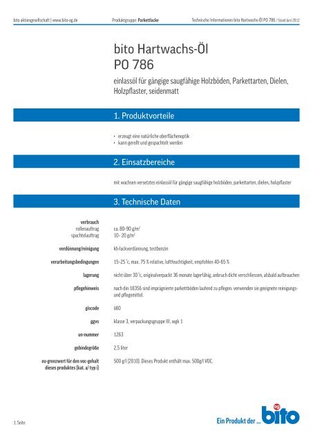 Technisches Datenblatt PO 786 - Bito AG