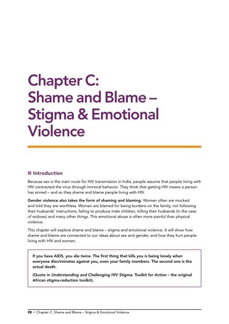 Chapter C: Shame and Blame – Stigma & Emotional Violence - ICRW