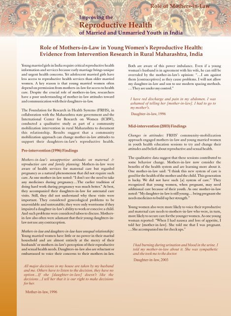 Role Of Mothers-In-Law In Young Women's Reproductive ... - Icrw