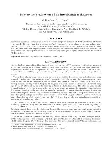 Subjective evaluation of de-interlacing techniques - Electronic ...