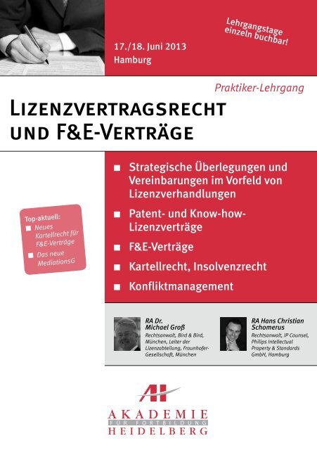 Lizenzvertragsrecht und F&E-VertrÃ¤ge - AH Akademie fÃ¼r ...