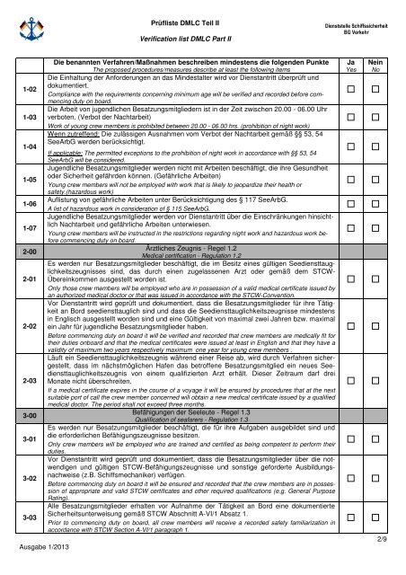 Verification list DMLC Part II