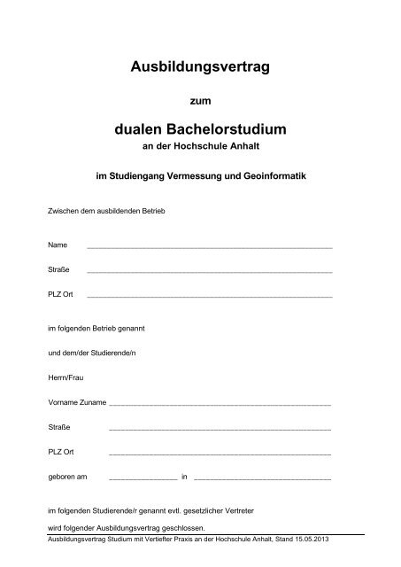 Muster-Ausbildungsvertrag (PDF) - Hochschule Anhalt