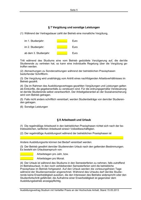 Muster-Ausbildungsvertrag (PDF) - Hochschule Anhalt