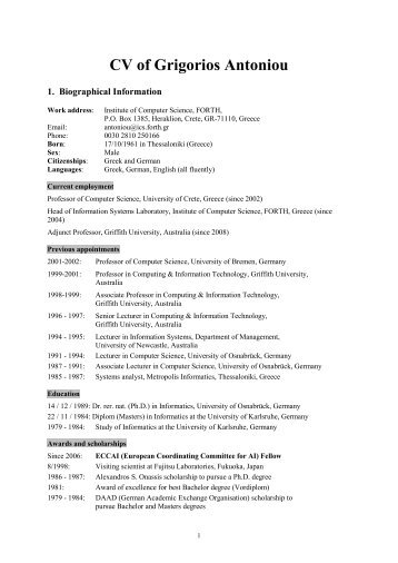CV of Grigorios Antoniou - ICS - Foundation for Research and ...