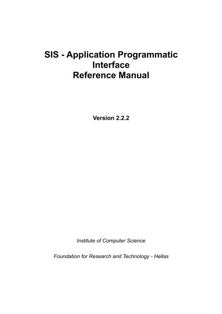 SIS - Application Programmatic Interface, Reference Manual - ICS ...