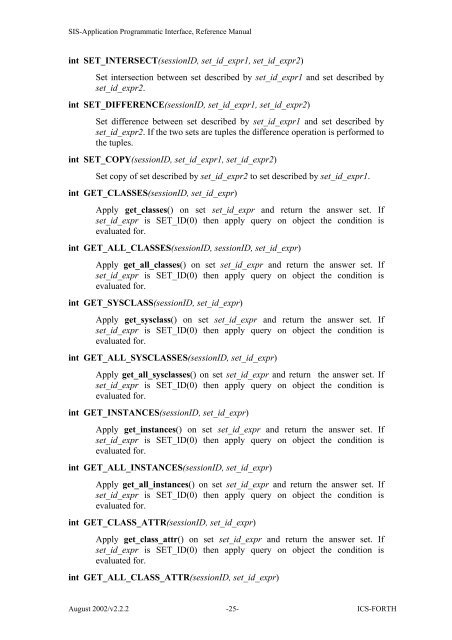 SIS - Application Programmatic Interface, Reference Manual - ICS ...