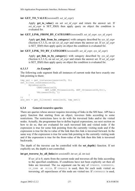 SIS - Application Programmatic Interface, Reference Manual - ICS ...