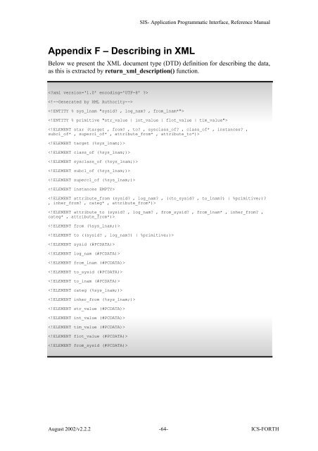 SIS - Application Programmatic Interface, Reference Manual - ICS ...