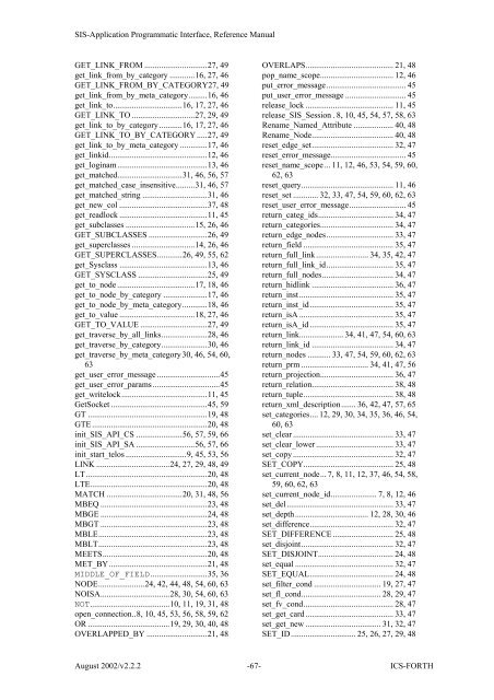 SIS - Application Programmatic Interface, Reference Manual - ICS ...