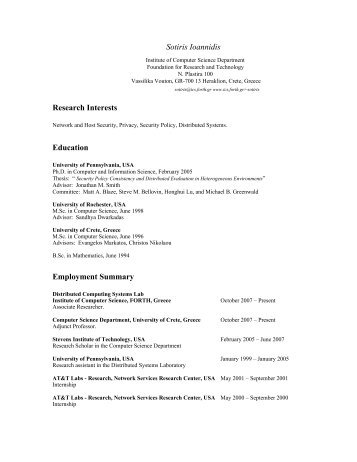 Sotiris Ioannidis Research Interests Education Employment Summary