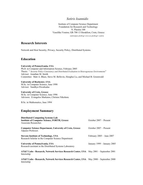 Sotiris Ioannidis Research Interests Education Employment Summary
