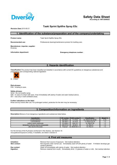 MSDS data sheet - Industrial Cleaning Supplies (Liverpool)