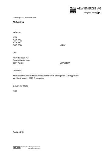 Mietvertrag zwischen XXX XXX XXX XXX XXX ... - AEW Energie AG