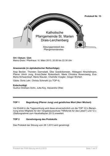Protokoll vom 6. MÃ¤rz 2013 - Bistum Mainz