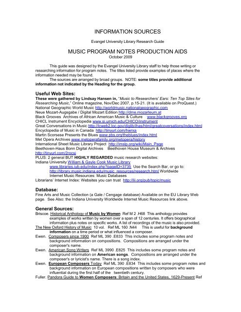 Music Program Notes - Evangel University