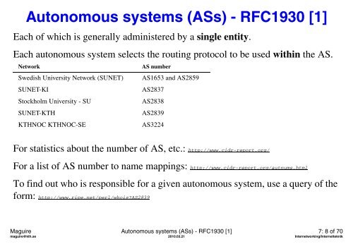 Lectures notes for 2010 - KTH