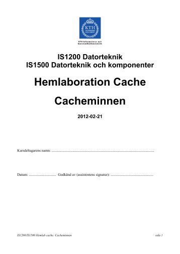 Hemlaboration Cache Cacheminnen - KTH