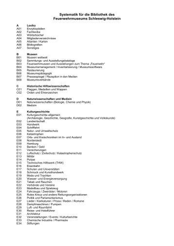 Systematik (PDF-Datei) - Feuerwehrmuseum Schleswig-Holstein