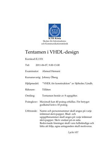 Tentamen i VHDL-design - och kommunikationsteknik