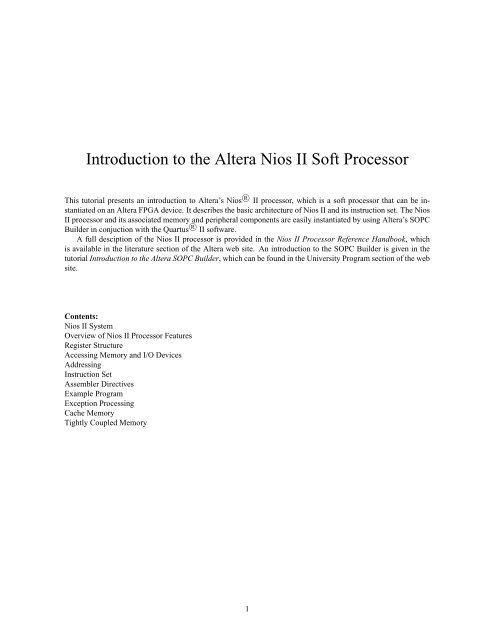 Introduction to the Altera Nios II Soft Processor - FTP - Altera