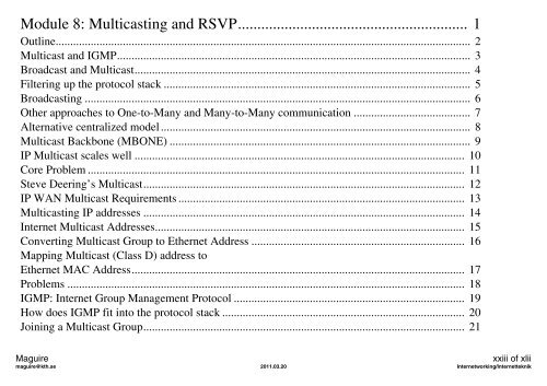 Lectures notes for 2011