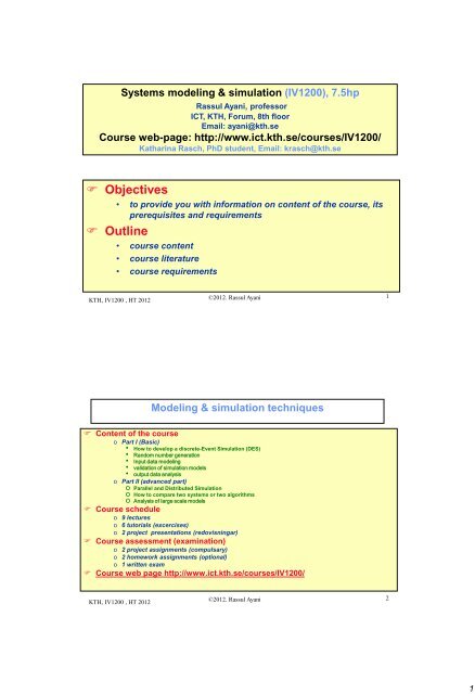 Parallel and Distributed Simulation (PADS, DIS, and the HLA) - KTH