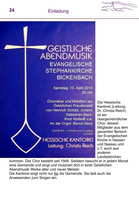 April / Mai 2013 - Evangelische Kirchengemeinde Bickenbach