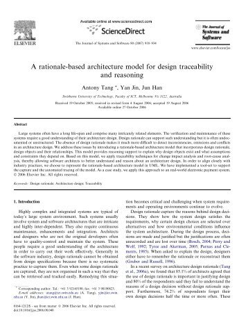 A rationale-based architecture model for design traceability and ...