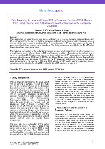 Benchmarking Access and Use of ICT in European Schools 2006 ...