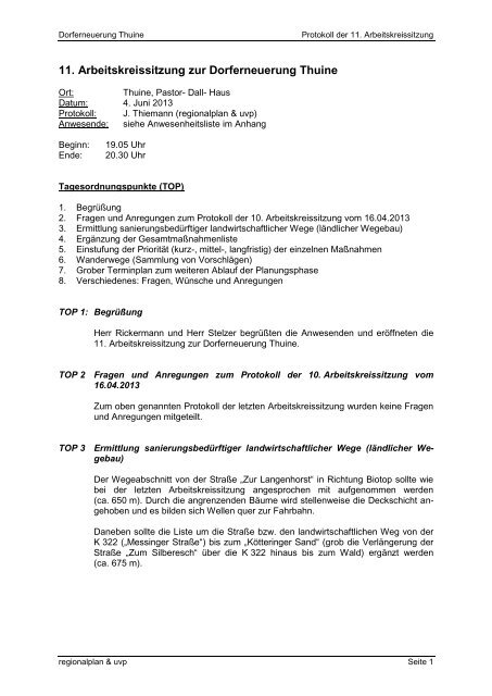 11. Arbeitskreissitzung zur Dorferneuerung Thuine - Samtgemeinde ...