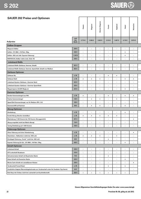 Preisliste 2013 - Sauer